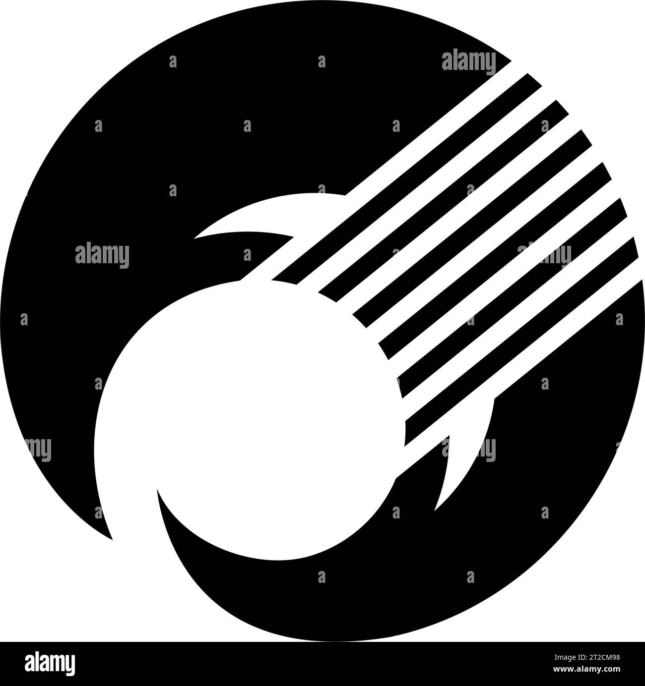 Schwarze abstrakte runde Haifischflosse mit diagonalen Streifen auf weißem Hintergrund Stock Vektor