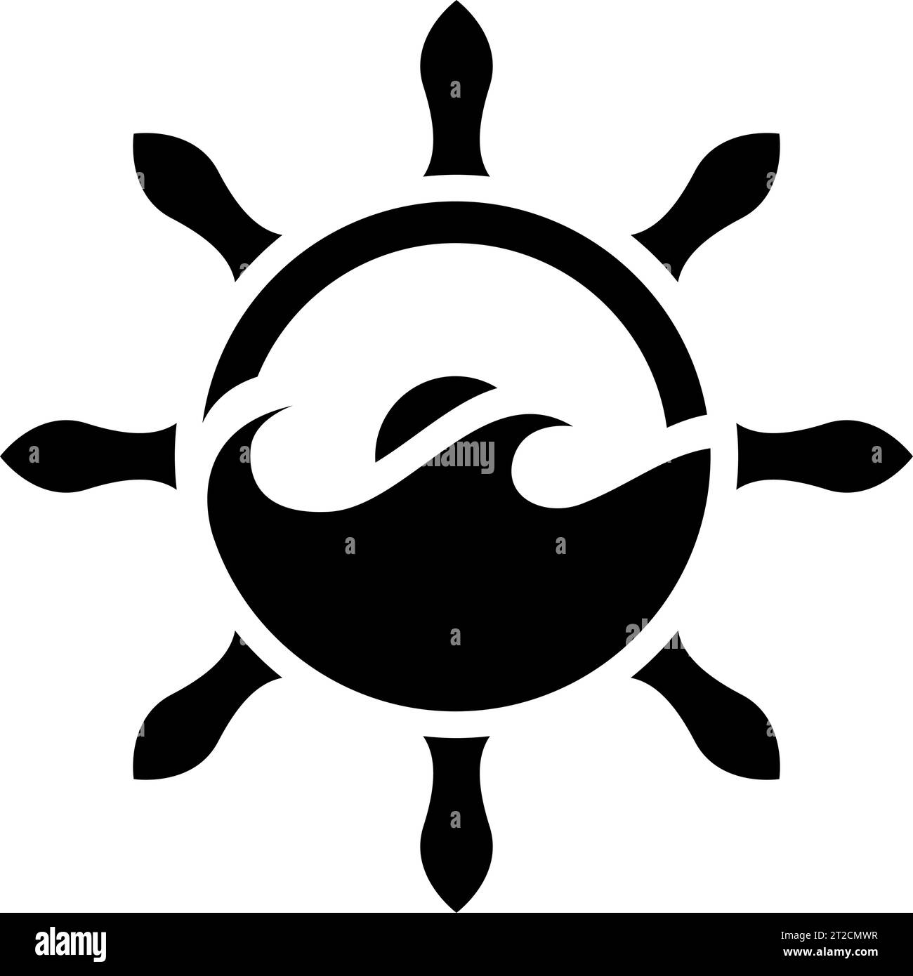 Schwarzes abstraktes, vereinfachtes Lenkradsymbol auf weißem Hintergrund Stock Vektor