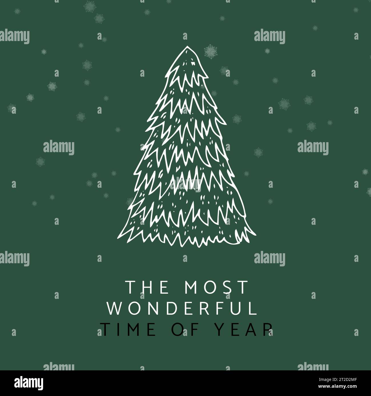 Illustration von weihnachtsbaum und Schneeflocken mit der schönsten Zeit des Jahres Text, Kopierraum Stockfoto