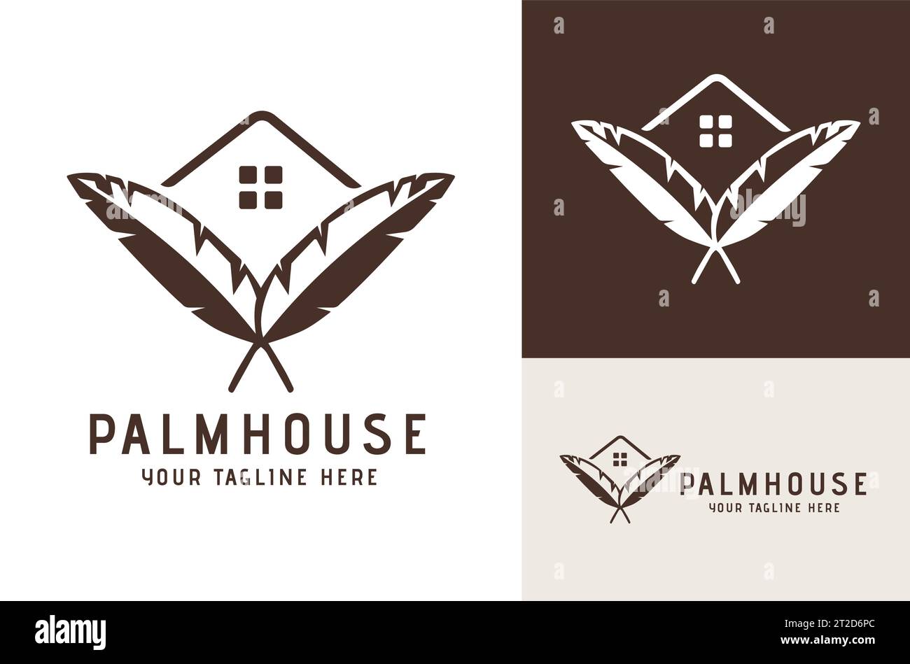 Zwei Palmen Blätter Immobilien Vektor Design Logo Design Palme Baum Haus Logo Vektor Illustration Stock Vektor