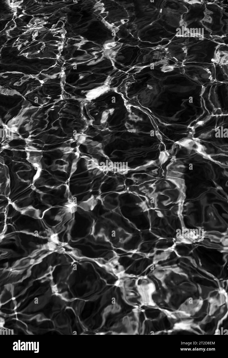 Wellenwasser im Swimmingpool mit Sonnenreflexion. Welliger Wasserhintergrund. Stockfoto
