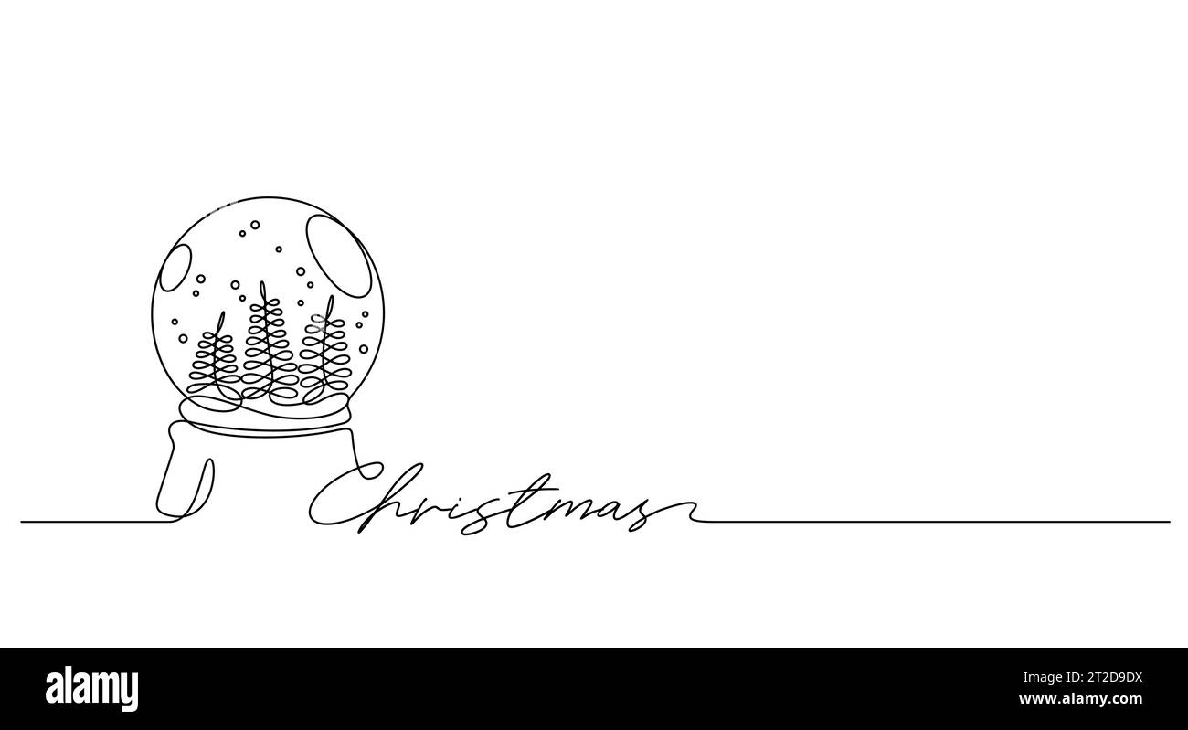 weihnachten Tress in Kristallkugel schneit Geschenk feiern Weihnachtsfeier und Wintersaison in kontinuierlicher Linie Zeichnung Vektor Illustration.Minimalismus Stil Stock Vektor
