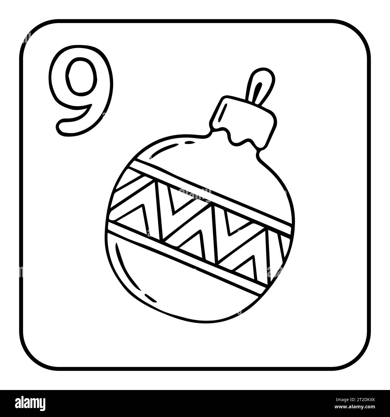 Weihnachtscolorierung Adventskalender. Hand gezeichneter Vektor Weihnachtsbaum Ball Symbol Stock Vektor