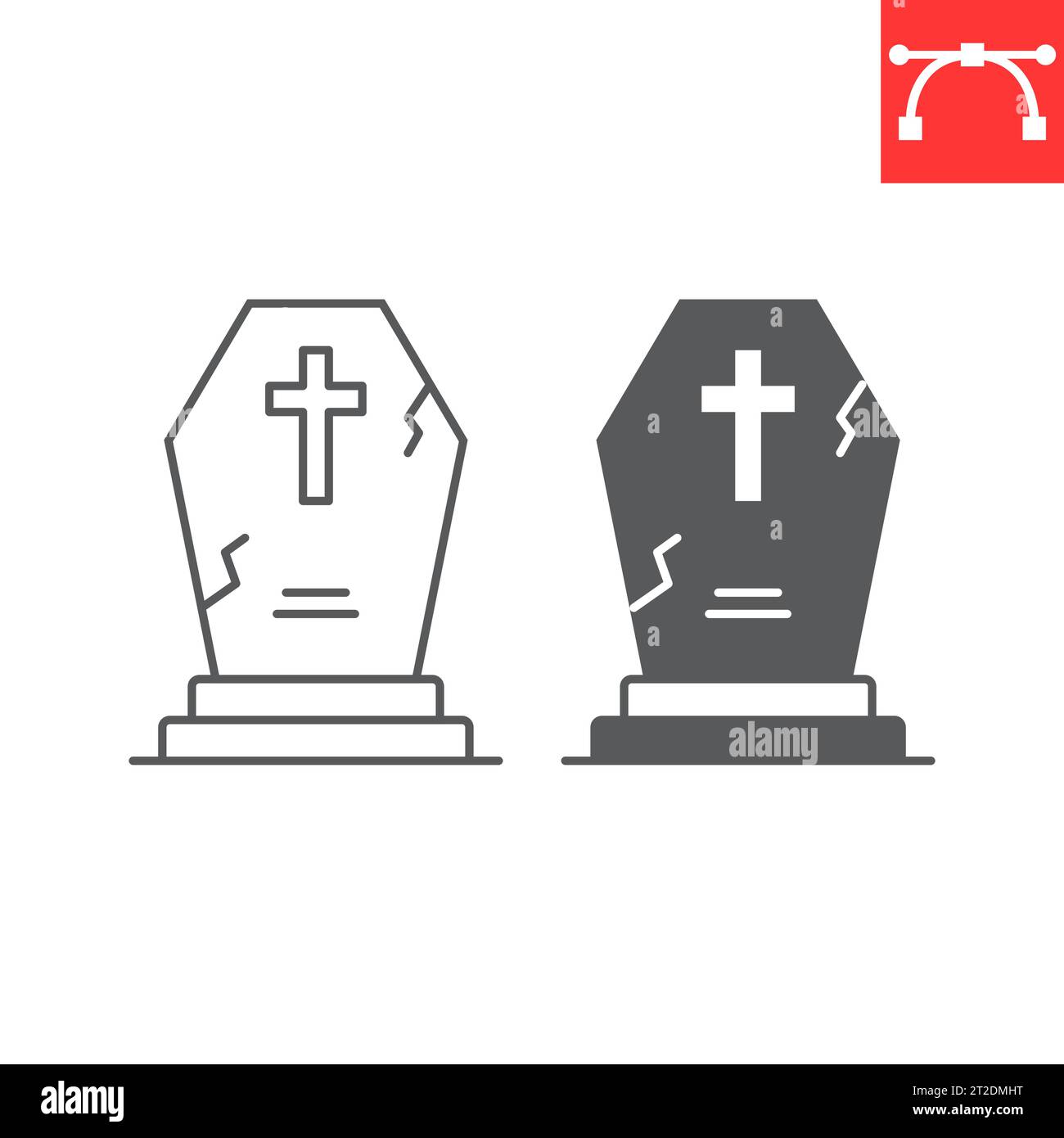 Grabsteinlinie und Glyphe-Symbol, halloween und Feiertag, Grabsteinvektor-Symbol, Grabsteinvektor-Grafiken, editierbare Strichumrisszeichen, eps 10. Stock Vektor