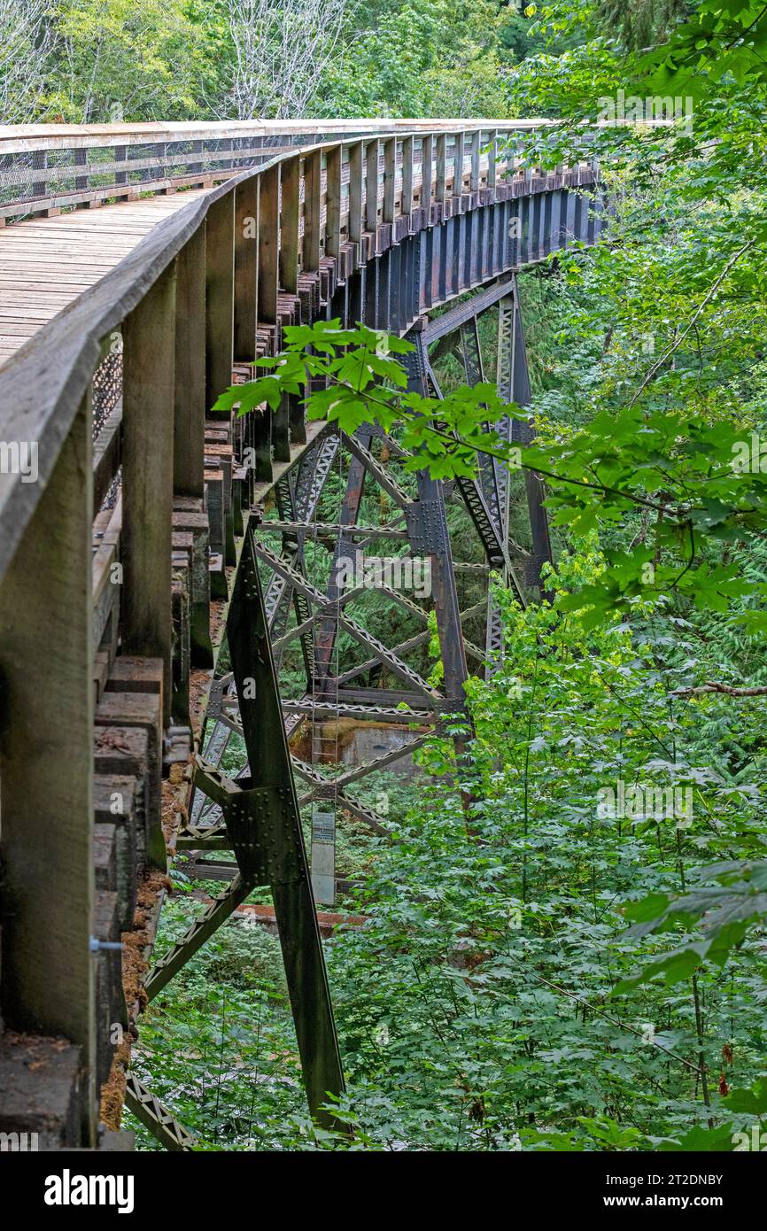 Trestle Bridge auf dem Galloping Goose Trail, Sooke Potholes Regional Park Stockfoto