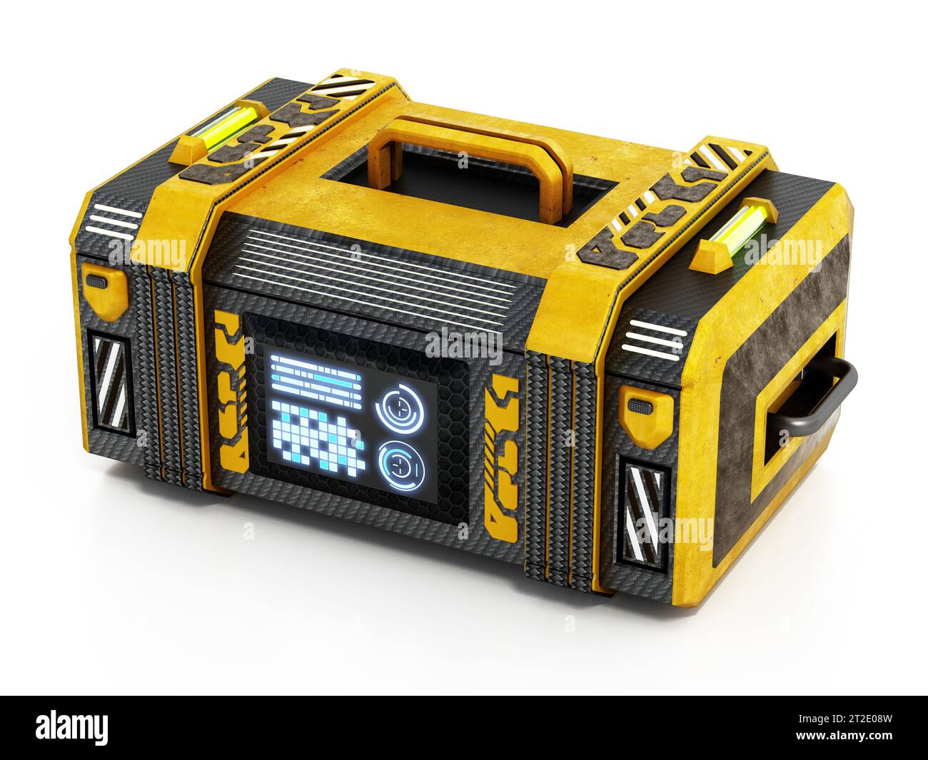 SCI-fi Schatzkiste isoliert auf weißem Hintergrund. 3D-Abbildung. Stockfoto