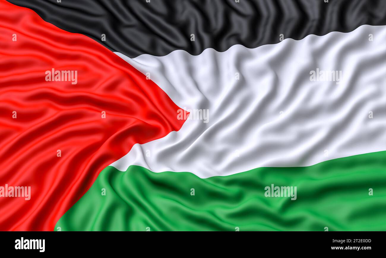 Zerknitterte palästinensische Flagge isoliert auf weißem Hintergrund. 3D-Rendering Stockfoto