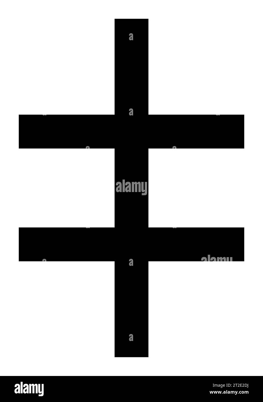 Zweiteiliges Kreuz von Lothringen, schwarz-weiße Vektor-Silhouette Illustration des religiösen christlichen Patriarchalkreuzes Stock Vektor
