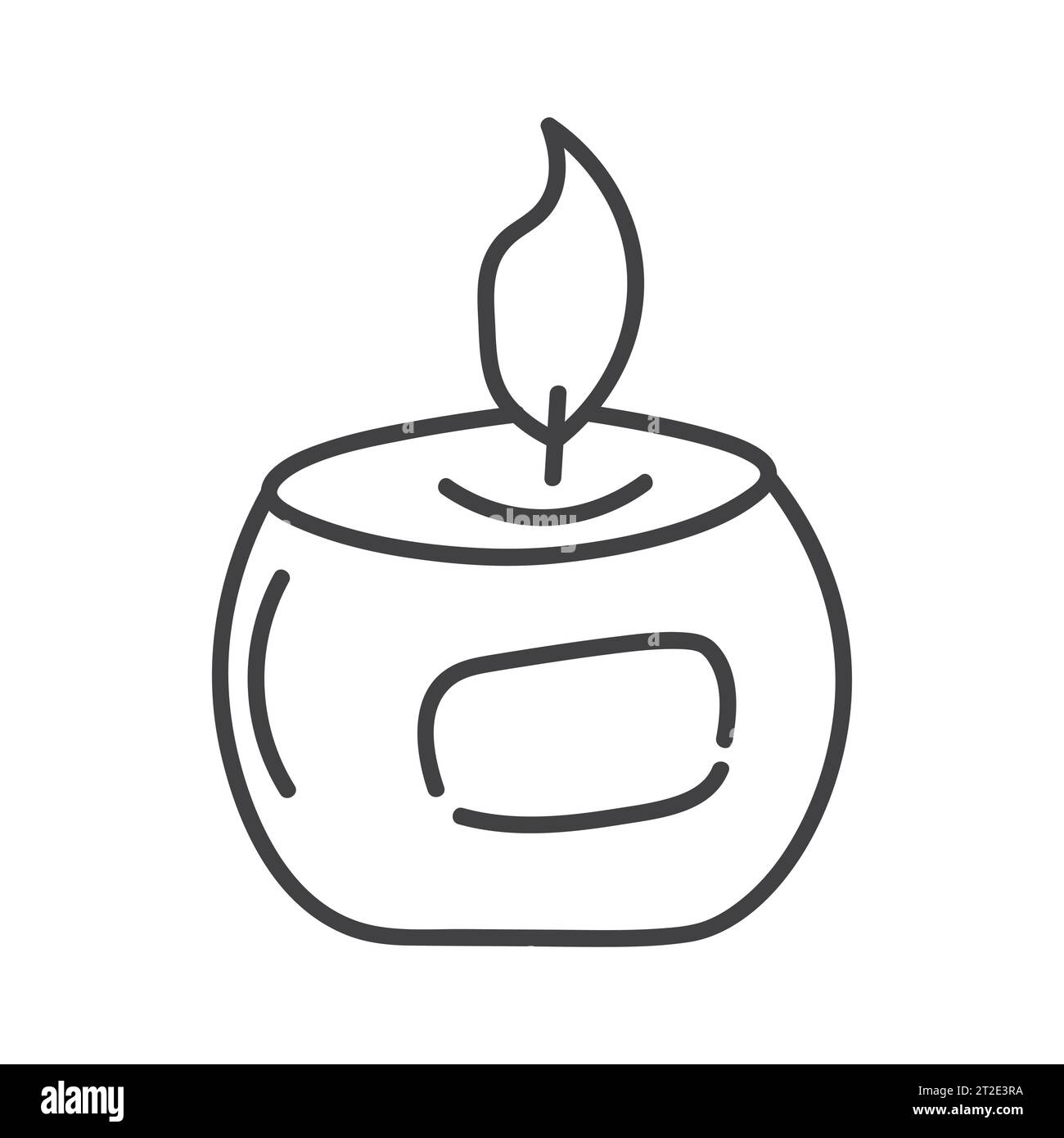 Brennende runde Aromakerze isoliert auf weißem Hintergrund. Vektor-handgezeichnete Illustration im Doodle-Stil. Aromatherapie, Entspannungselement. Anzug Stock Vektor