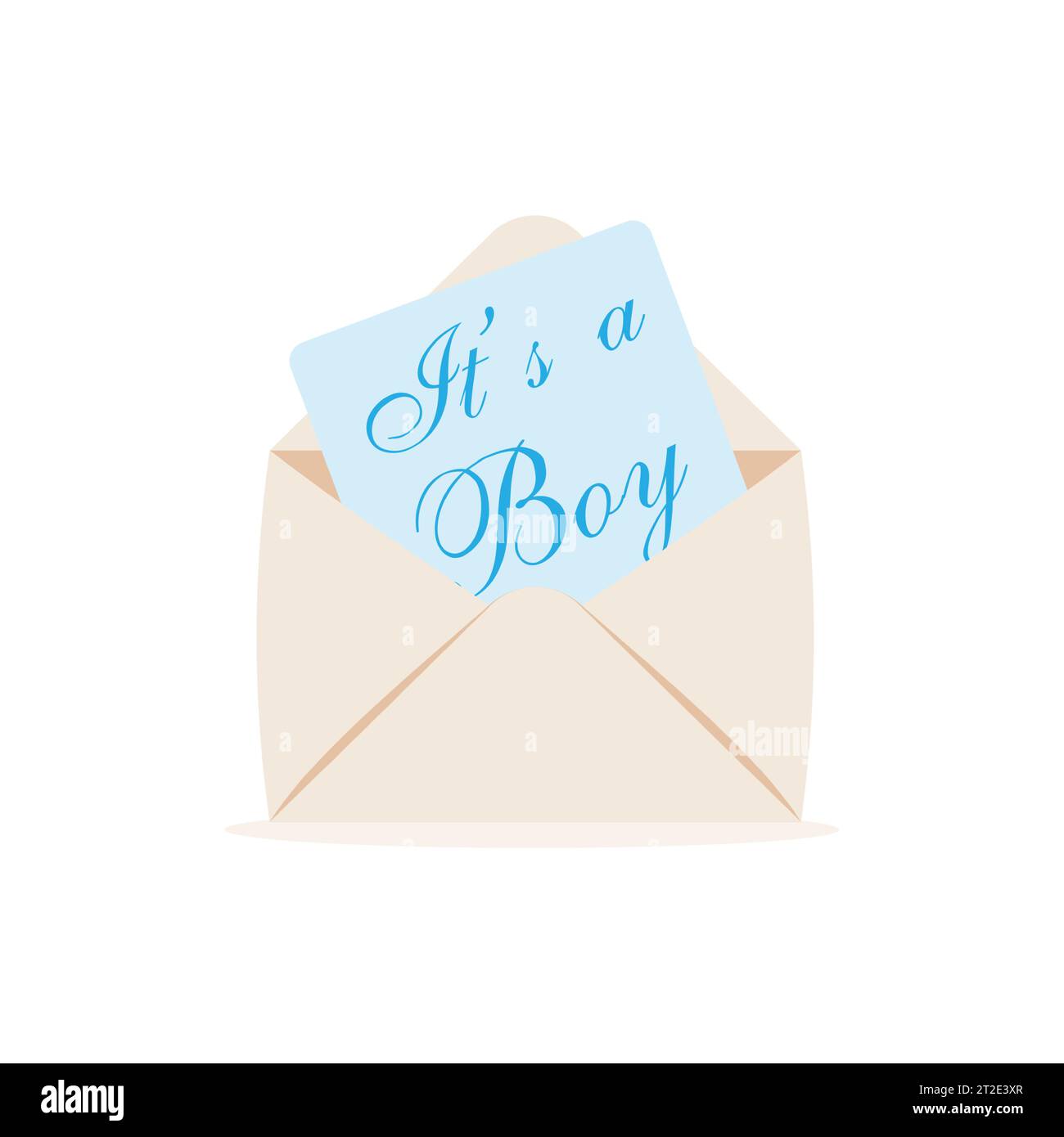 Geburtsankündigung Baby Boy. Baby-Ansagekarte. Herzlichen Glückwunsch. Es ist ein Junge.nette Illustration in flacher Zeichentrickstil.Vektor Illustration. Stock Vektor