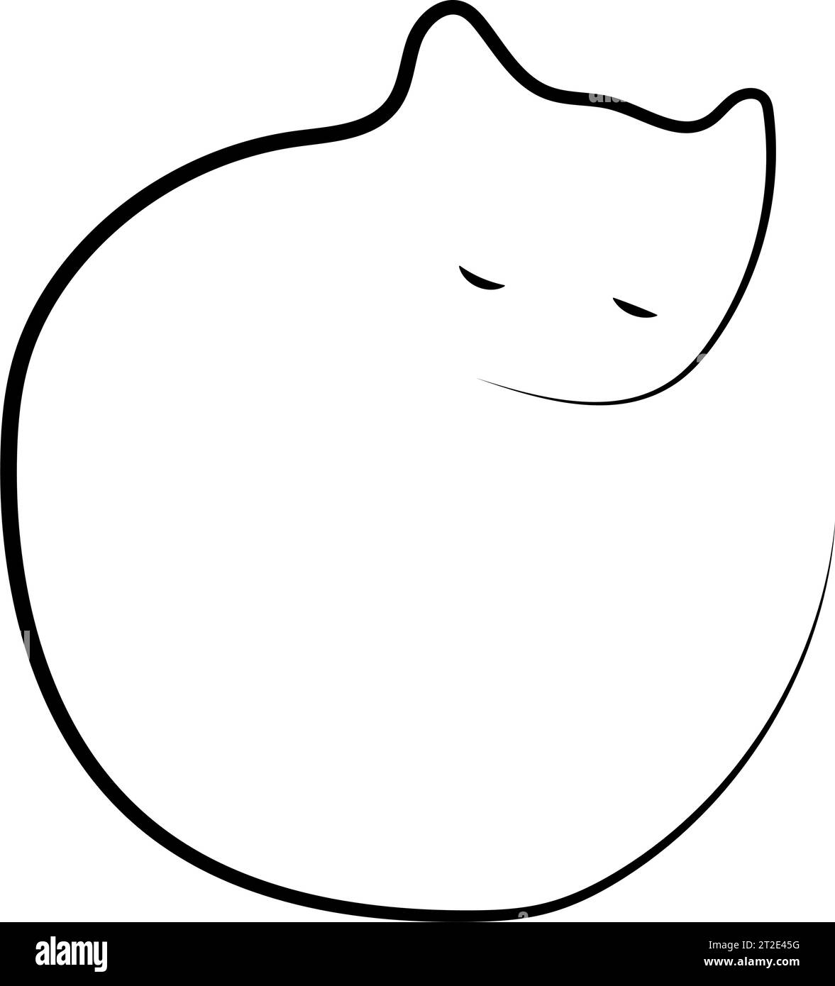 Schwarze Katze Silhouette auf einem weißen Hintergrund. Nette weiße Katze sitzend, Linienart, handgezeichnete Stil Vektor-Illustration. Stock Vektor