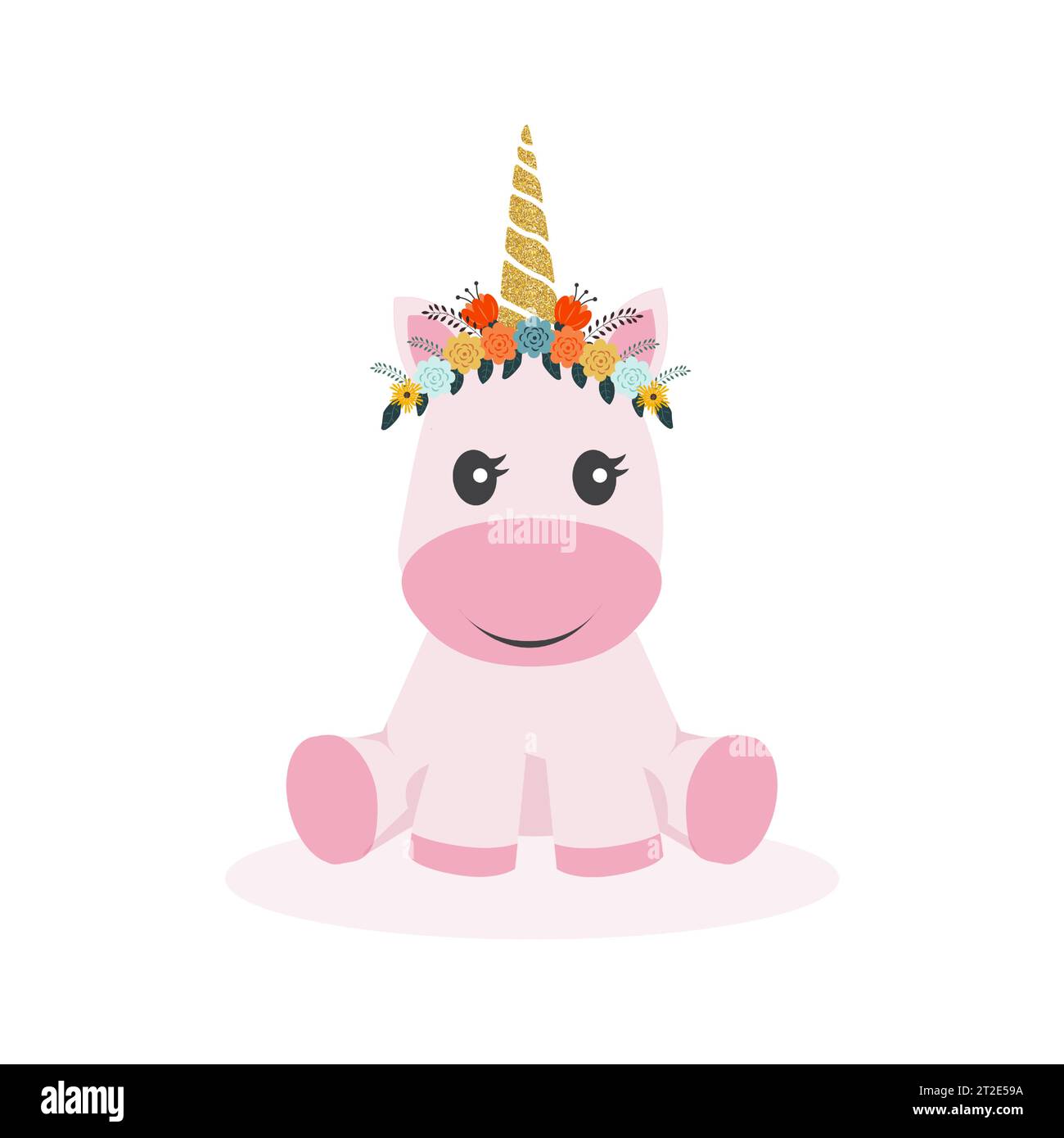 Niedliches Einhorn isoliert auf weißem Hintergrund. Zeichentricksymbol für Website, Poster, Hintergrundbild, Handydekoration, App, Druckmaterial und Grußwagen Stock Vektor