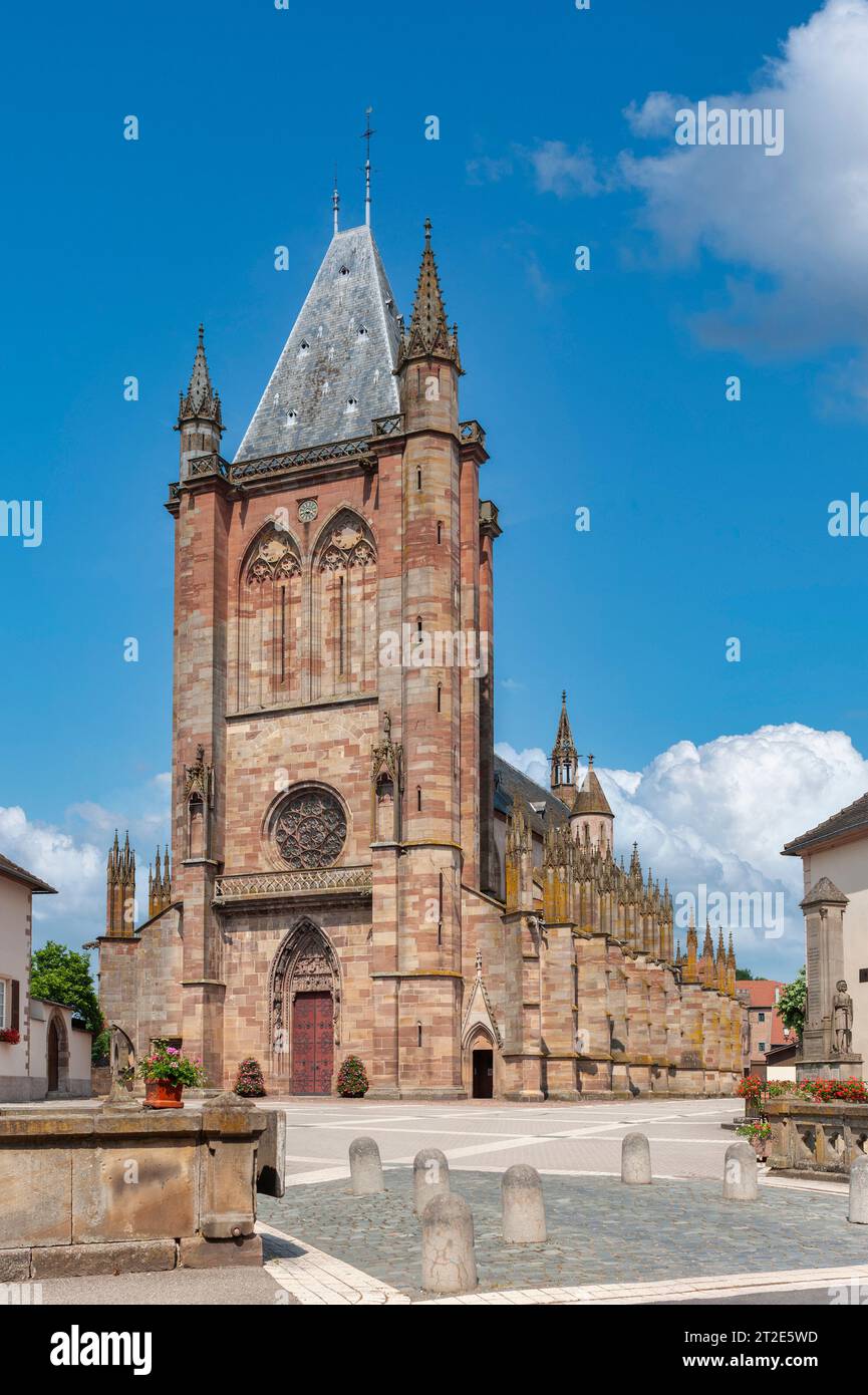 Außenansicht der Stiftskirche St. Florentinus, heute Pfarrkirche St. Johannes Baptista, Niederhaslach, Elsass, Frankreich, Europa Stockfoto
