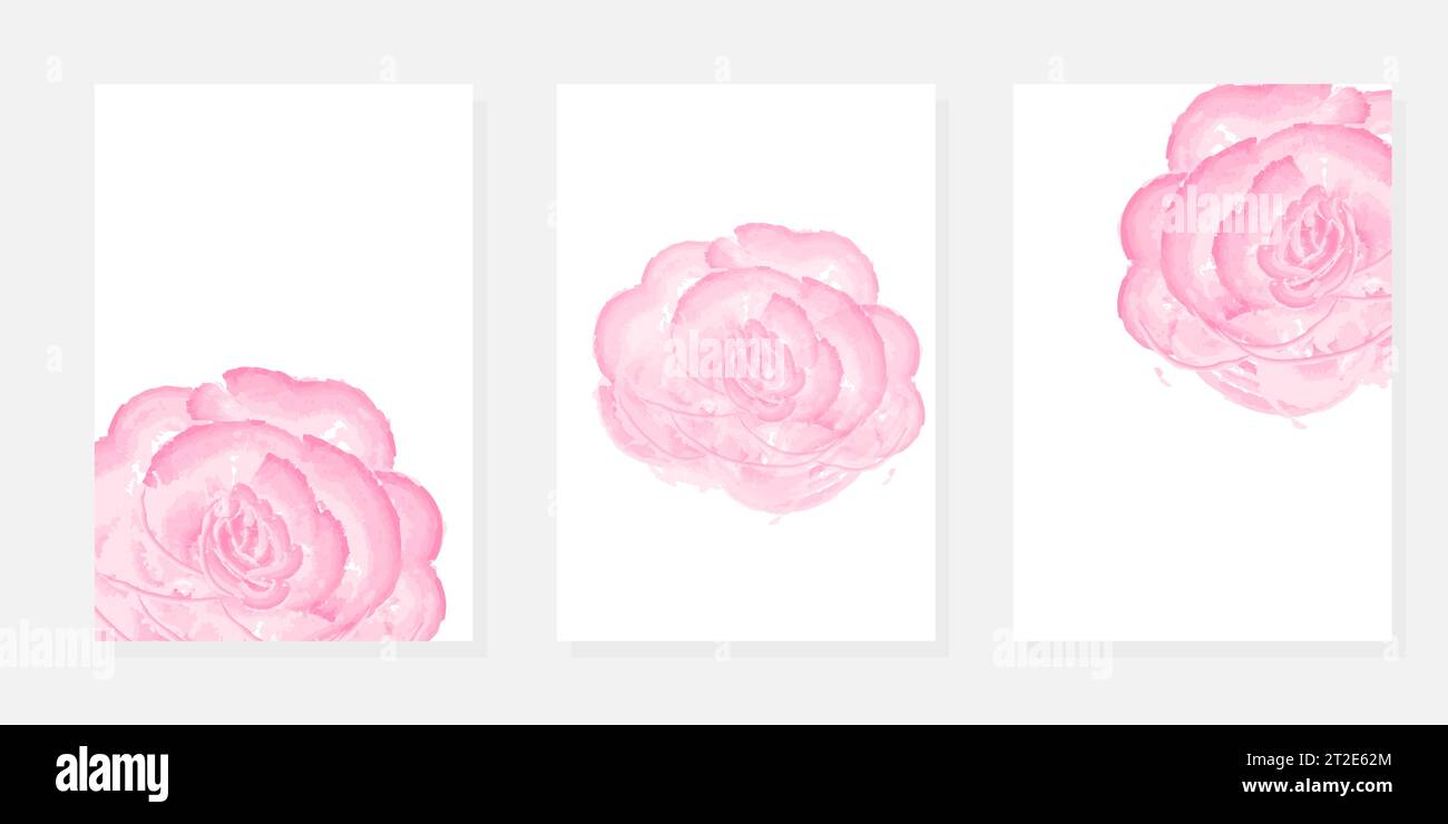 Blume Aquarell Kunst Triptychon Wand Kunst Vektor. Abstrakter Kunsthintergrund mit süßer rosa Rose, Handmaldesign für Wanddekor, Poster und Tapete Stock Vektor