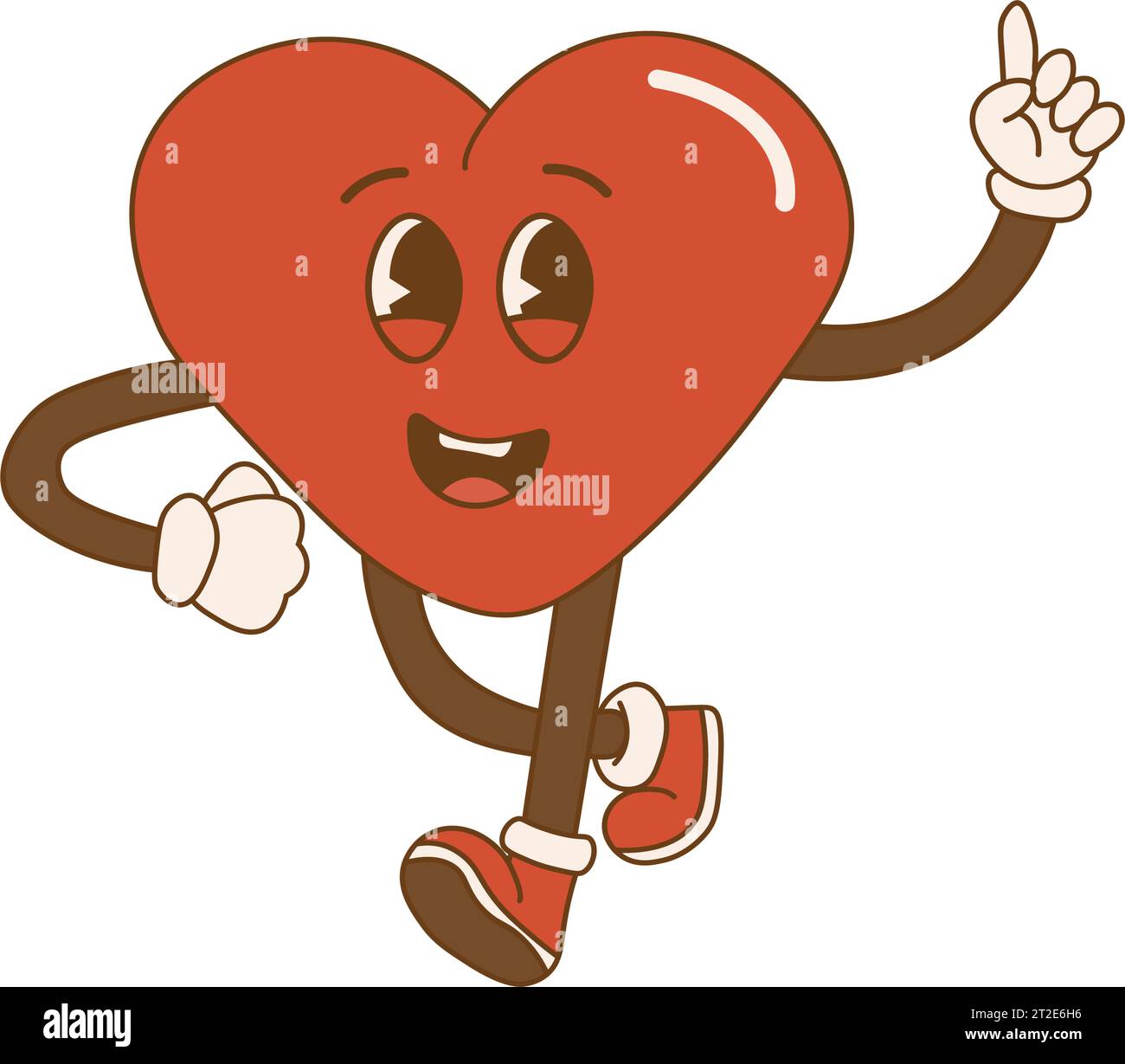 Grooviges Retro-Herz. Hippie Happy Heart im Retro-Cartoon-Stil. Valentinstag. Vintage-Herz. Isoliert auf weißem Hintergrund. Vektorabbildung Stock Vektor
