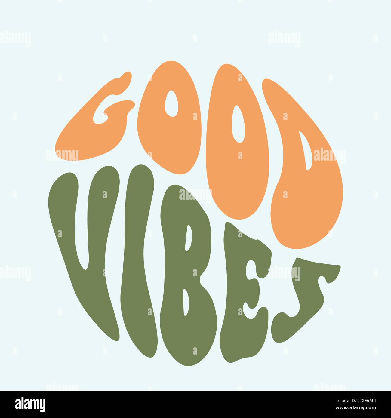 Handgeschriebene Schrift Good Vibes in kreisförmiger Form. Retro-Stil, Poster aus den 70er Jahren Stock Vektor