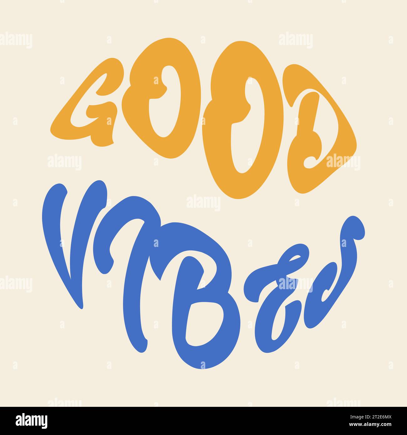 Handgeschriebene Schrift Good Vibes in kreisförmiger Form. Retro-Stil, Poster aus den 70er Jahren Stock Vektor