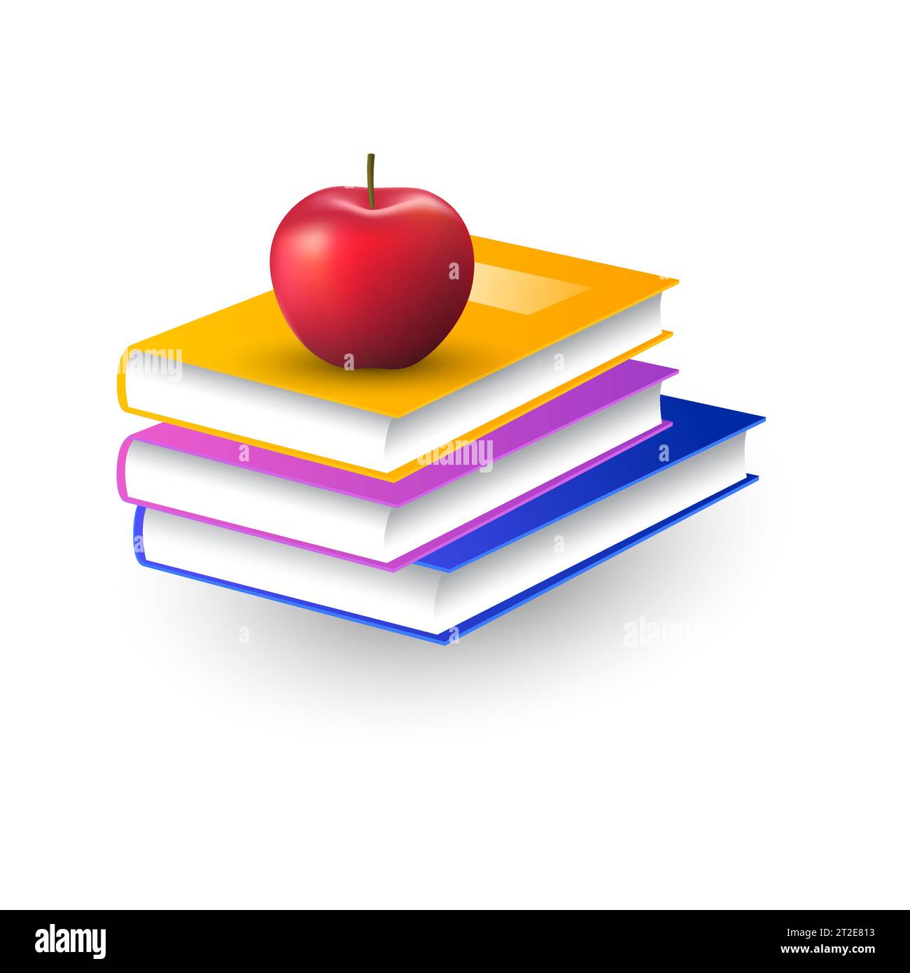 Stapel Bücher mit rotem Apfel auf weißem Hintergrund. Schuldesign. Stock Vektor