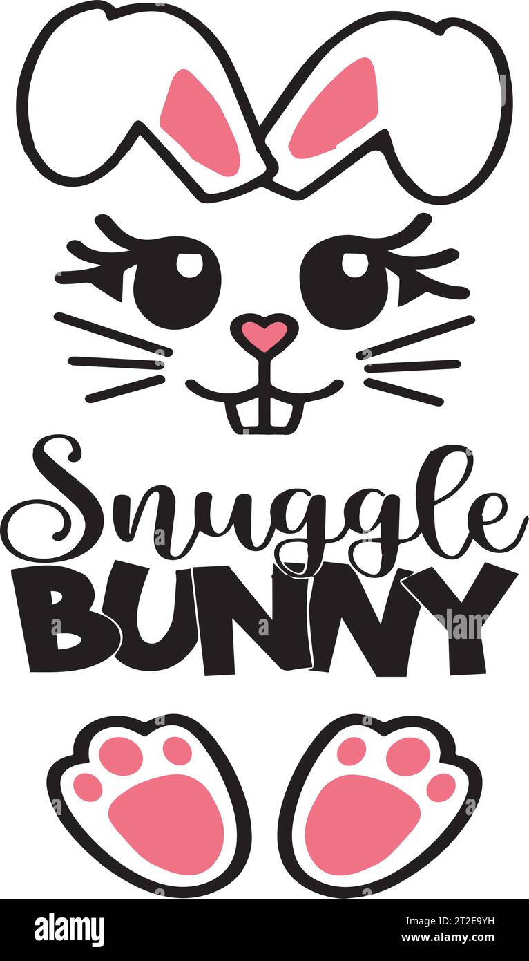 Snuggle Bunny - niedliches Osterhasen-Design, lustiges handgezeichnetes Doodle, Cartoon Osterhase. Stock Vektor