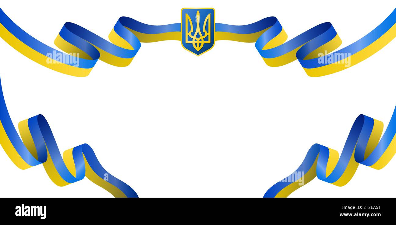 Unabhängigkeitstag der Ukraine Bannervektorillustration. Die Flagge weht mit dem Nationalsymbol der Ukraine Stock Vektor