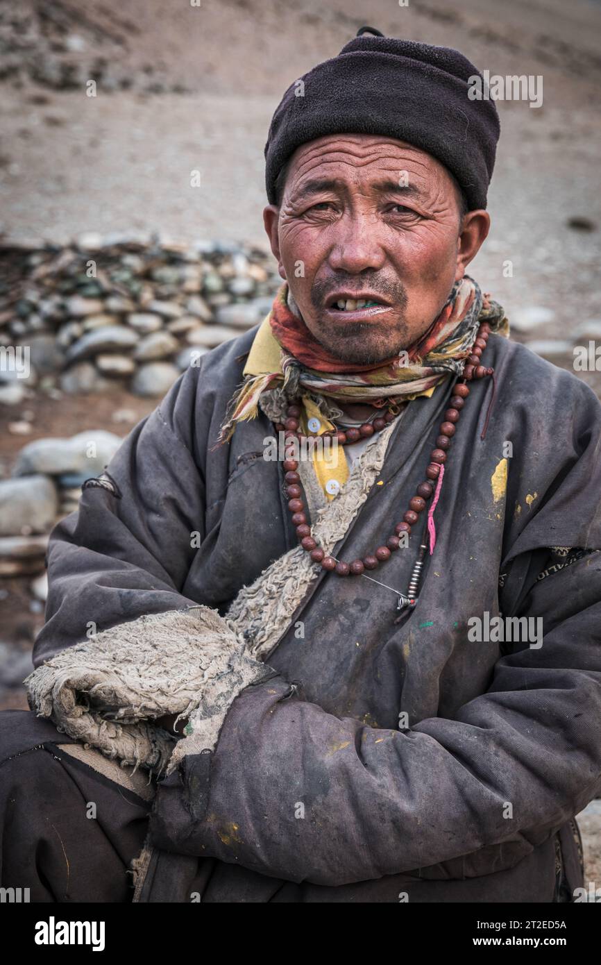 Porträt eines Changpa-Nomaden, Ladakh, Indien Stockfoto