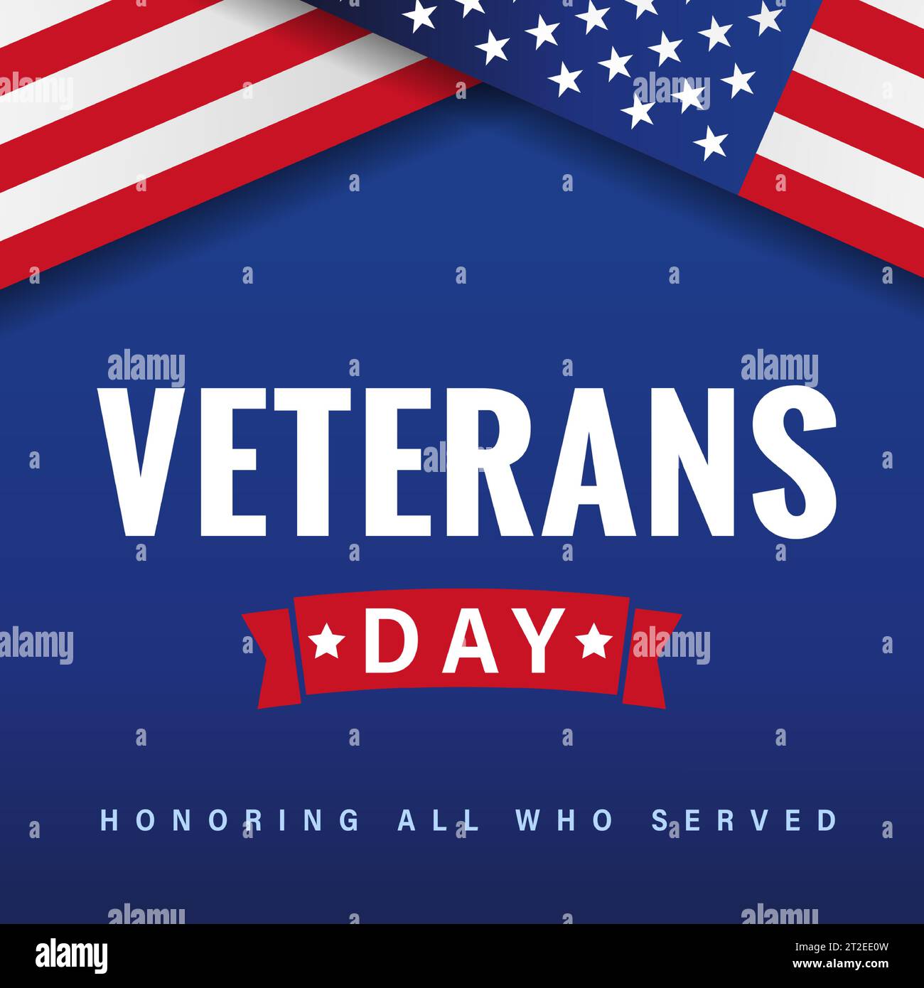 Veterans Day Banner mit Flagge und Band. Das Webbanner-Konzept für Geschichten aus sozialen Medien ist eine Hommage an alle, die gedient haben. Vektorabbildung Stock Vektor