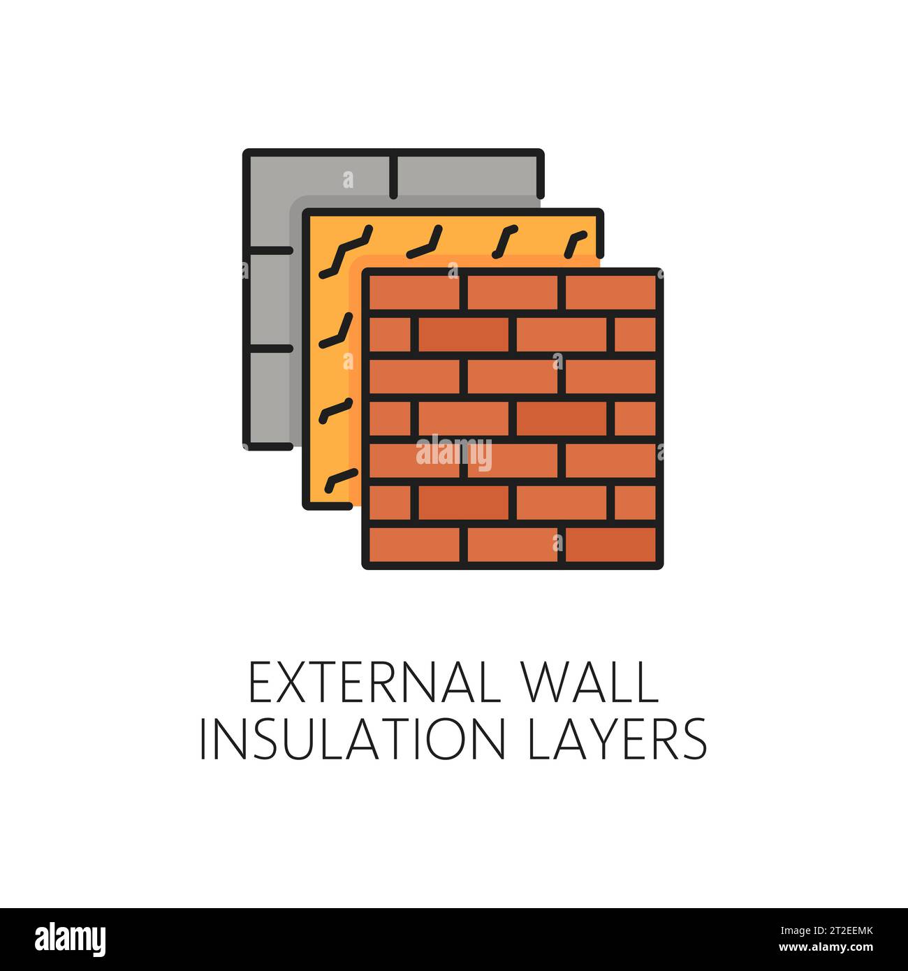 Symbol für Wärmedämmschichten für Außenwände. Energieeffizienz im Bauwesen, die eine Schutzbarriere gegen Wärmeverluste bietet und den Energieverbrauch senkt, um eine nachhaltigere Gebäudeplanung zu ermöglichen Stock Vektor