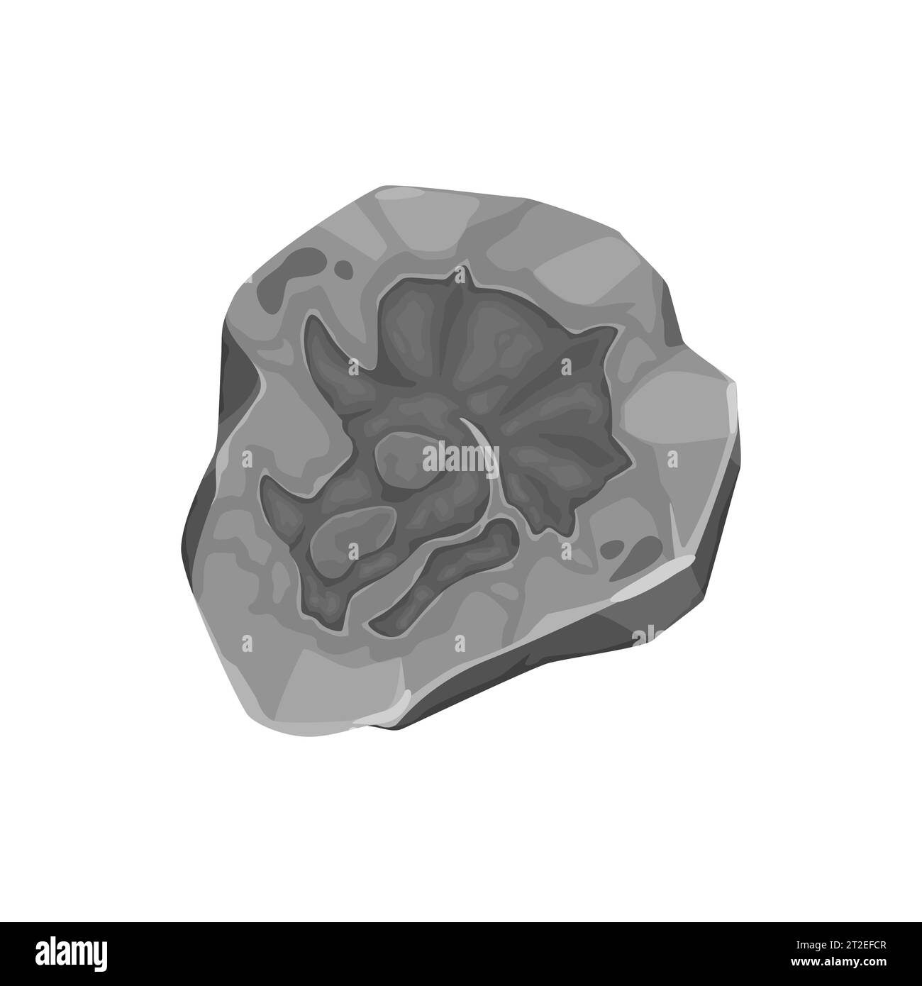 Antike Dinosaurier-Fossil in Stein, Archäologie und Dino-Kopf-Silhouette, Cartoon-Vektor. Triceratops-Dinosaurier mit Hörner-Aufdruck, Jurassic Extinct Eidechse oder riesiger Reptiliendruck aus fossilem Stein Stock Vektor