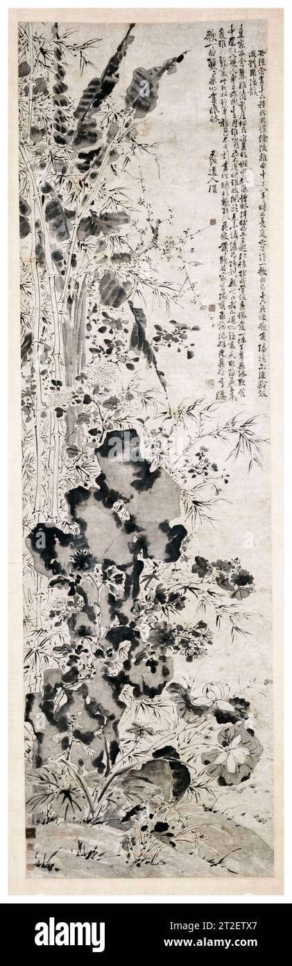 Xu Wei, chinesische Kunst des 16. Jahrhunderts: „Sechzehn Blumen“, hängende Rolle in Tinte auf Papier, vor 1593 Stockfoto