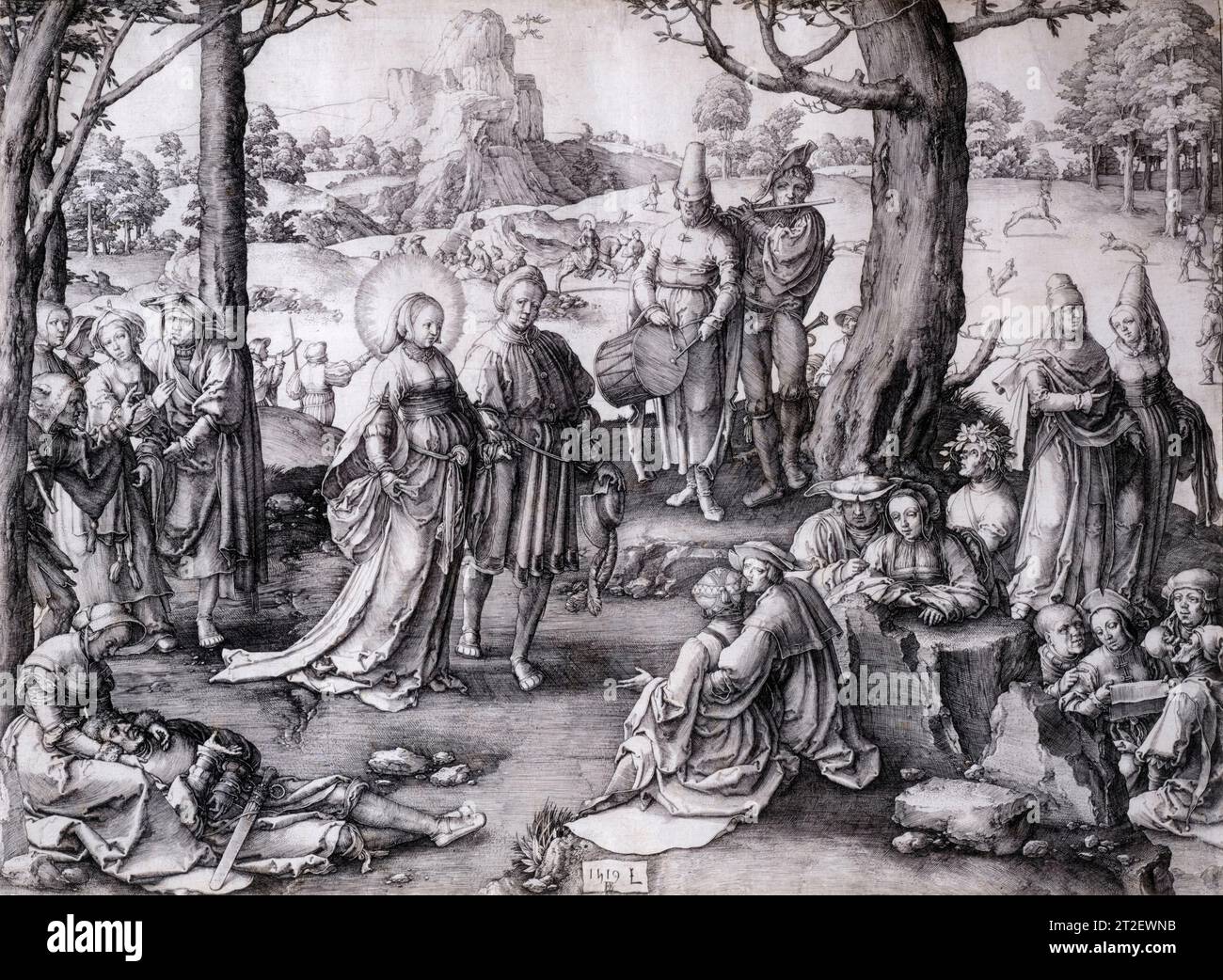 Lucas van Leyden, der Tanz der Heiligen Maria Magdalena, Stich, 1519 Stockfoto