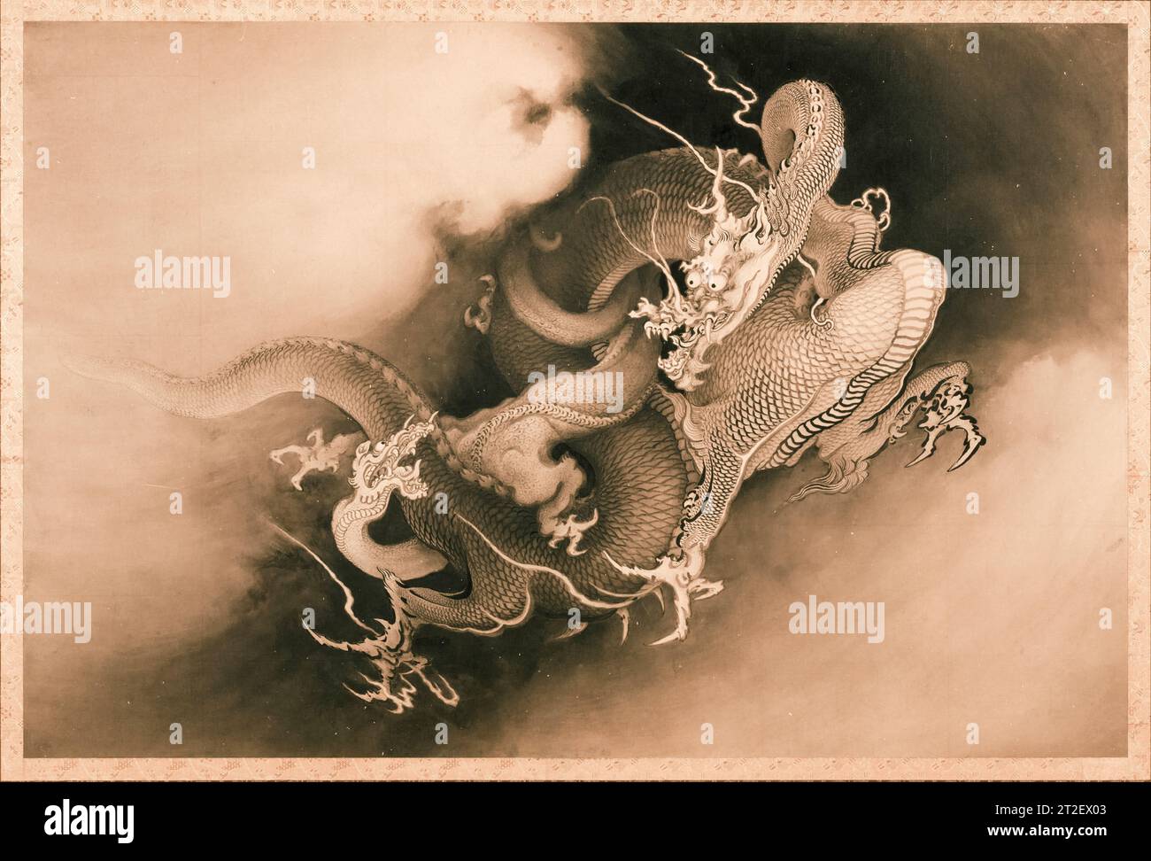 Kanō Hōgai, zwei Drachen in Wolken, Zeichnen in Tinte auf Papier, 1885 Stockfoto