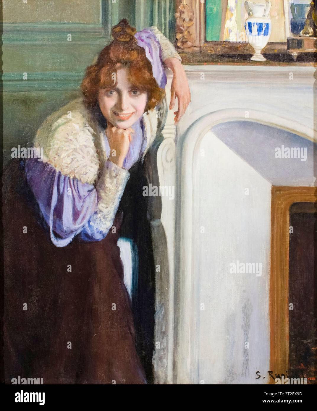 Santiago Rusinol, lachendes Mädchen, Portraitgemälde in Öl auf Leinwand, 1894 Stockfoto