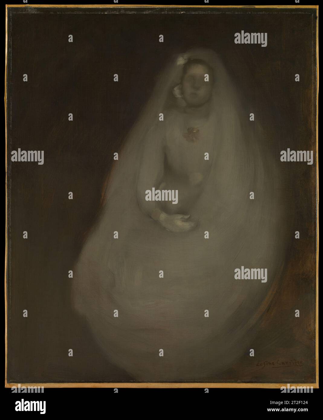 Die erste Kommunion Eugène Carrière French CA. 1896 die erste Kommunion markiert die Einweihung eines Kindes in die christliche Eucharistie, den rituellen Verzehr von geweihtem Brot und Wein. Carrières gedämpfte Farbpalette, fließende Pinselarbeiten und vereinfachte Formen verleihen dem Mädchen einen fremdartigen Aspekt, umhüllt in ihr weißes Kommunionkleid und ihren Schleier. Dieses Gemälde und mehrere andere zum gleichen Thema wurden mit einem religiösen Triptychon in Verbindung gebracht, das der Künstler um 1897 schuf (aktueller Ort unbekannt). Mehr anzeigen. Die Erste Kommunion. Eugène Carrière (französisch Gournay-sur-Marne 1849–1906 Paris). CA. 1896 Stockfoto