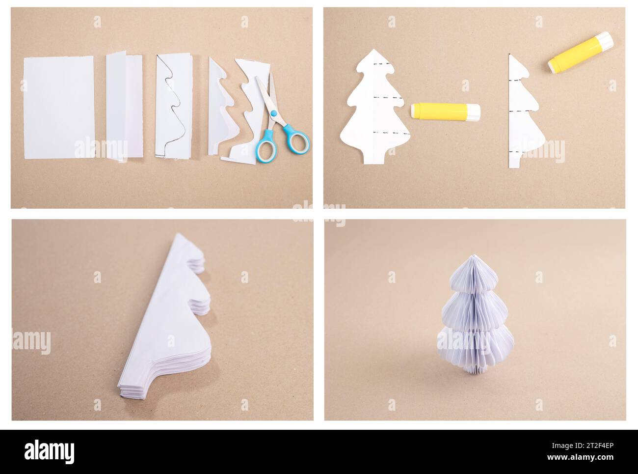 Papier Weihnachtsbaumdekoration Kunsthandwerk, Tutorial, Schritt für Schritt Anleitung, einzelne Kiefer Stockfoto