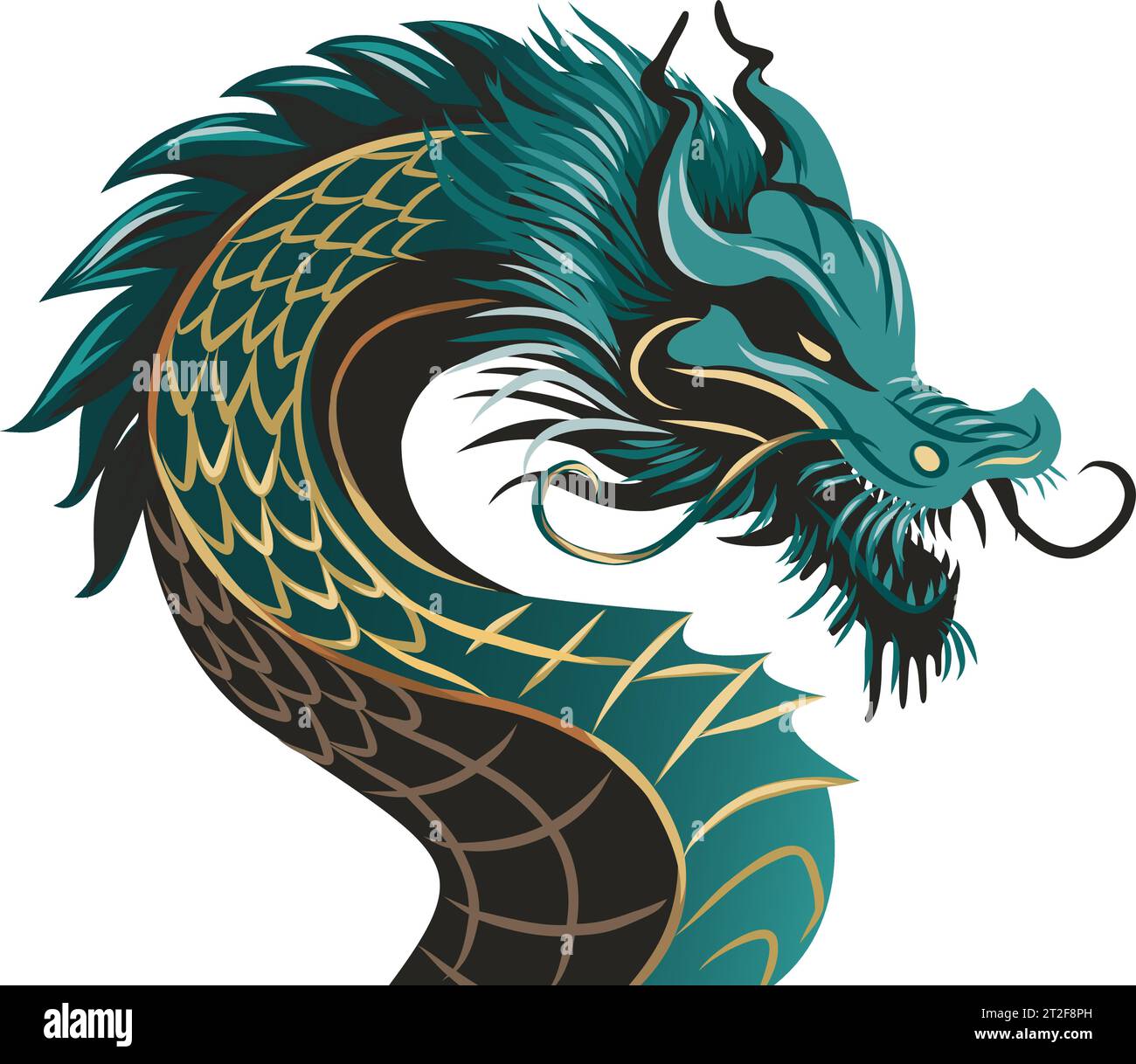 Dragon Silvester Banner. Poster Vektor Smaragd Dragon. Chinesisches 2024er Set von Symbolen des chinesischen Neujahrs - Drache. Magisches Tier Stock Vektor