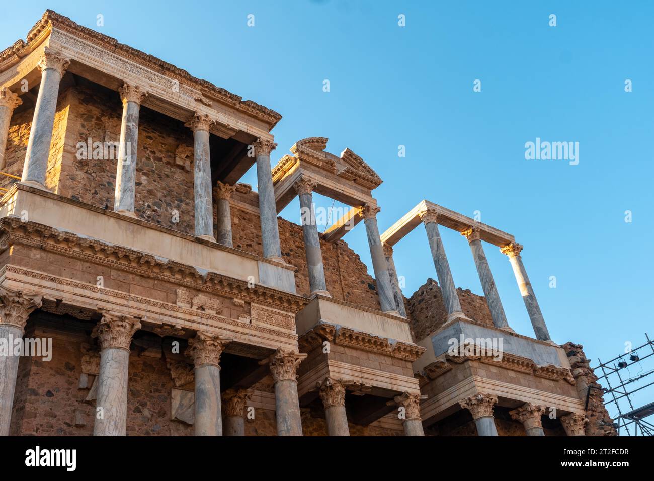 Römische Ruinen von Merida, Säulen des römischen Theaters. Extremadura, Spanien Stockfoto