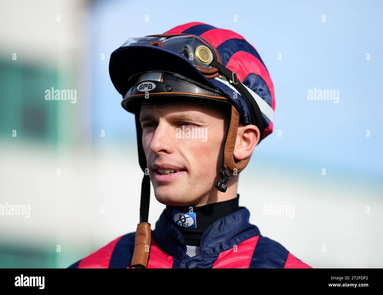 Luke Catton vor dem at the Races App Market Movers Handicap auf der Brighton Racecourse. Bilddatum: Donnerstag, 19. Oktober 2023. Stockfoto