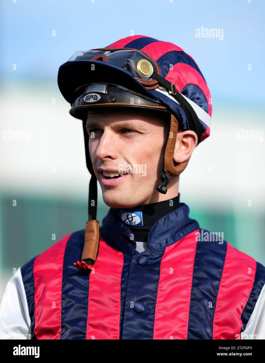 Luke Catton vor dem at the Races App Market Movers Handicap auf der Brighton Racecourse. Bilddatum: Donnerstag, 19. Oktober 2023. Stockfoto