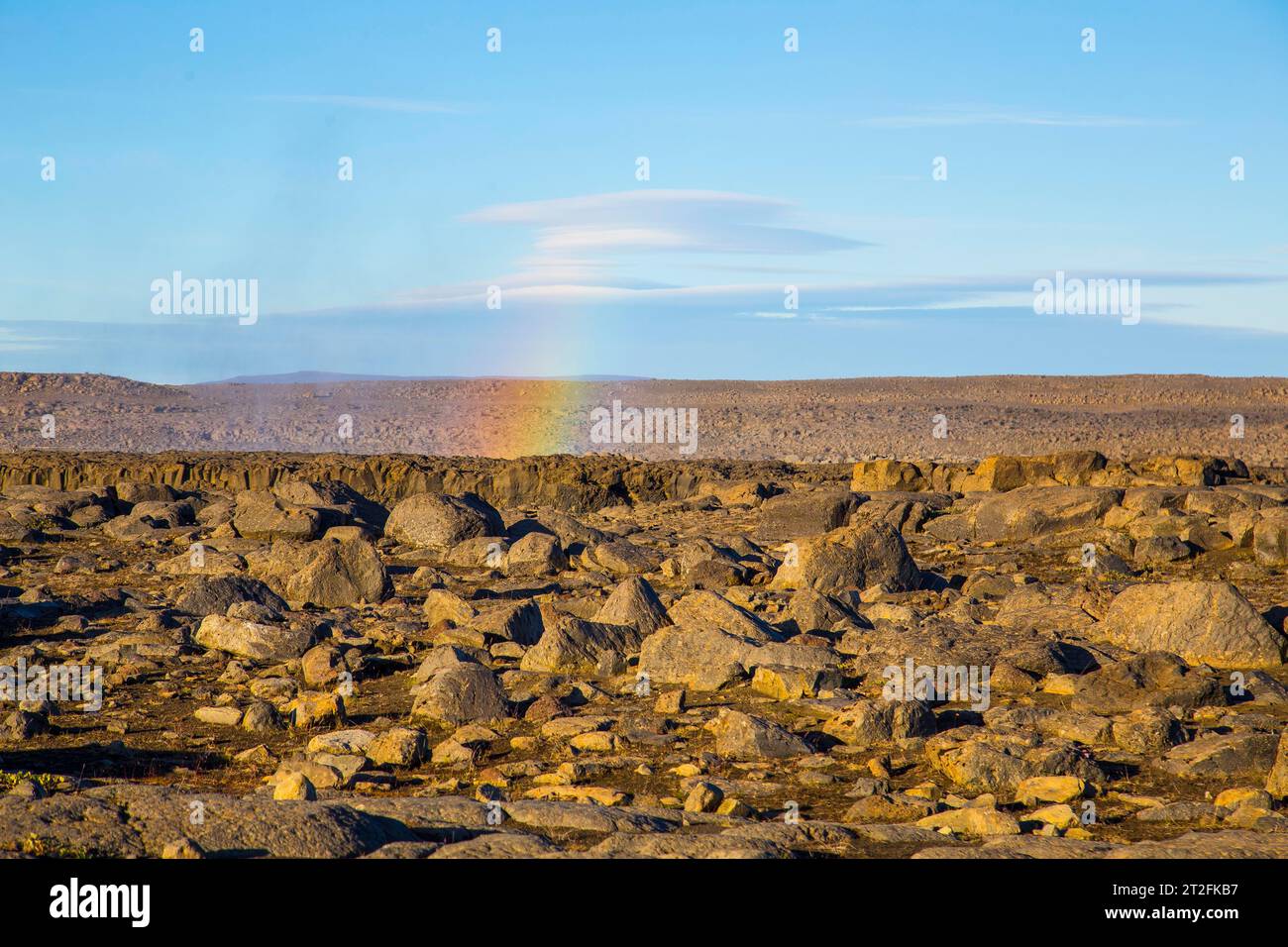 Gipfel des Dettifoss Wasserfalls, Island. Der größte Wasserfall in der europäischen Gemeinschaft Stockfoto