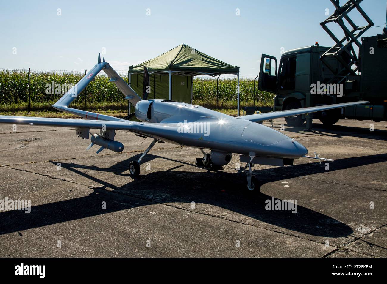 Bayraktar TB2 unbemannte Luftfahrzeuge der polnischen Luftwaffe. Stockfoto