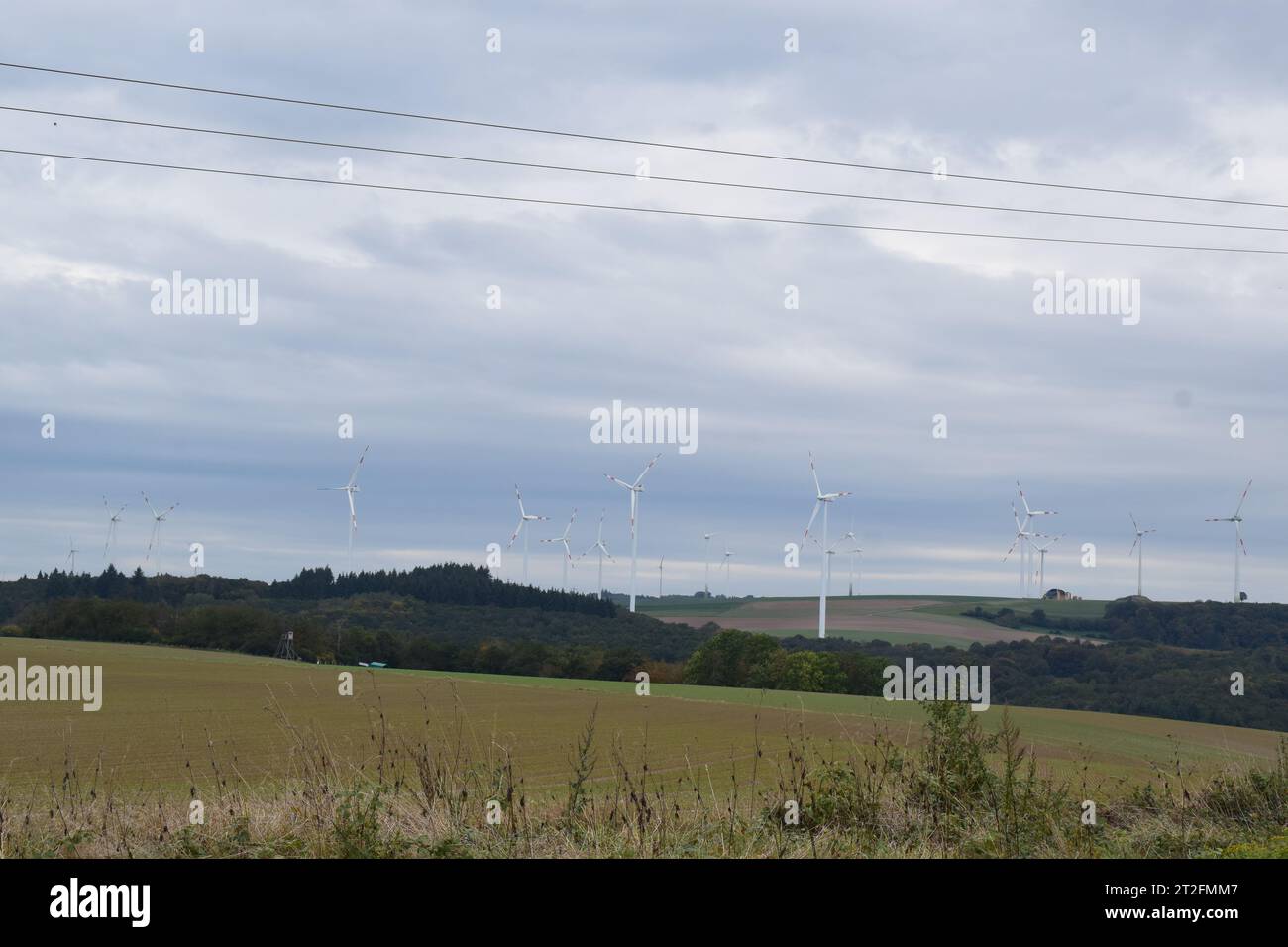 Windkraftwerke in der ländlichen Landschaft Stockfoto