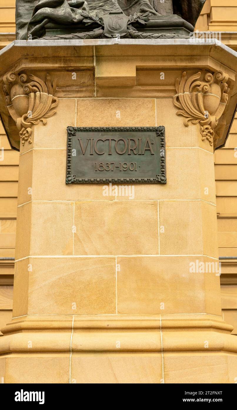 Queen Victoria Gedenktafel zum Gedenken an die verstorbene Königin, Brisbane, Queensland, Australien Stockfoto