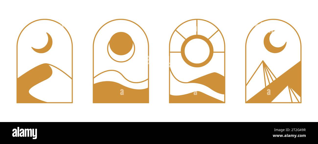 Abstraktes Landschaftsbogenset Boho Minimal Line Art Stock Vektor