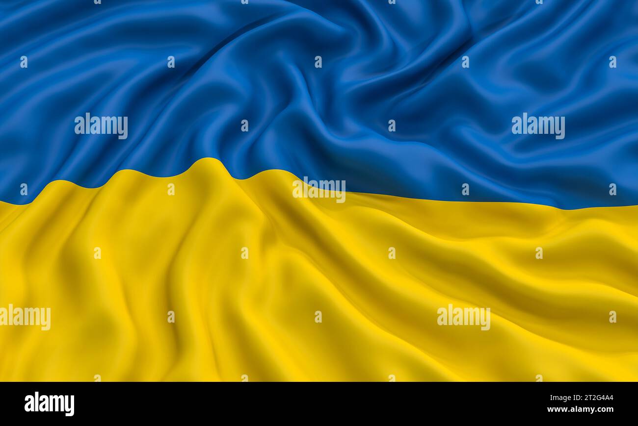 Fahrende Flagge der ukraine. 3D-Rendering Stockfoto