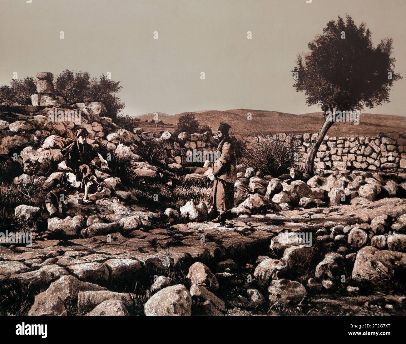 Landschaft in der Nähe von bethlehem angebliche Stätte der Engel Erscheinungsbild zu den Hirten Illustration aus einem Foto, das von Frank Mason Good aufgenommen wurde Stockfoto