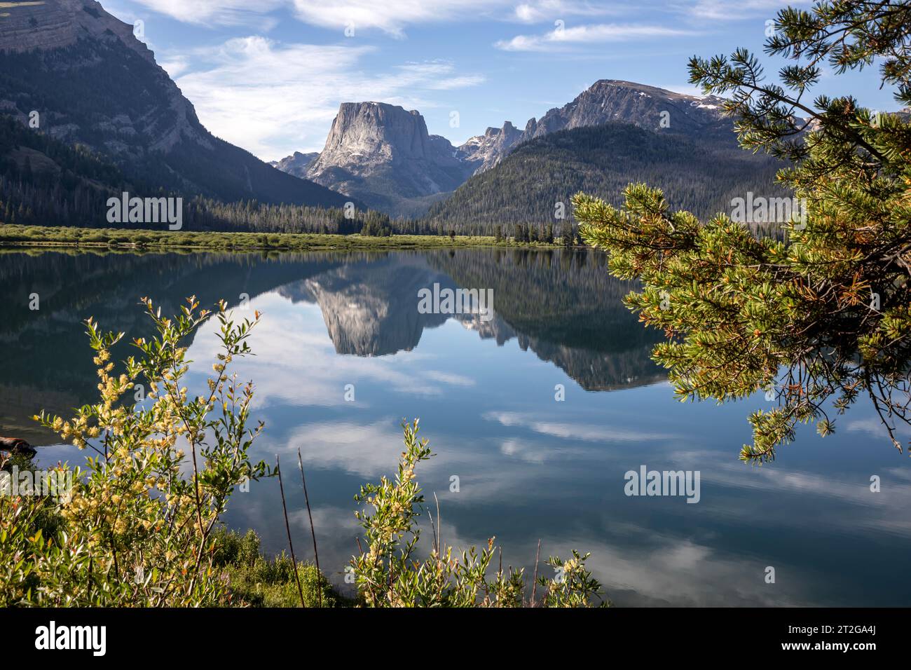 WY05301-00...WYOMING - Squaretop Mountain reflektiert im Green River Lake in der Bridger Wilderness Area. Stockfoto