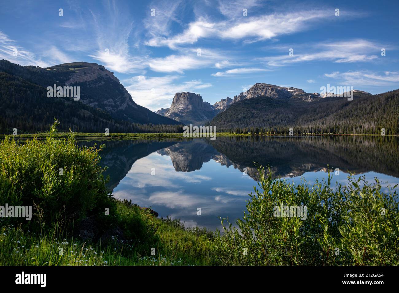 WY05302-00...WYOMING - Squaretop Mountain reflektiert im Green River Lake in der Bridger Wilderness Area. Stockfoto