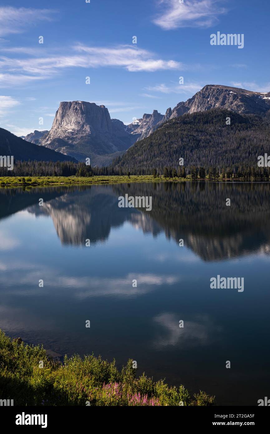 WY05303-00...WYOMING - Squaretop Mountain reflektiert im Green River Lake in der Bridger Wilderness Area. Stockfoto