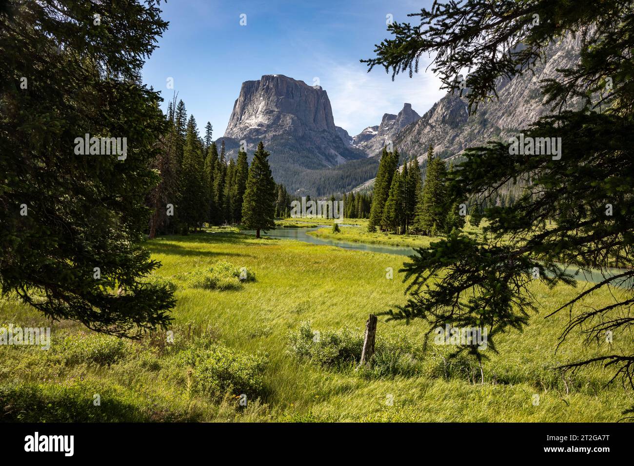 WY05305-00...WYOMING - der Green River fließt durch das Tal unterhalb des Squaretop Mountain im Abschnitt Bridger Wilderness der Wind River Range. Stockfoto