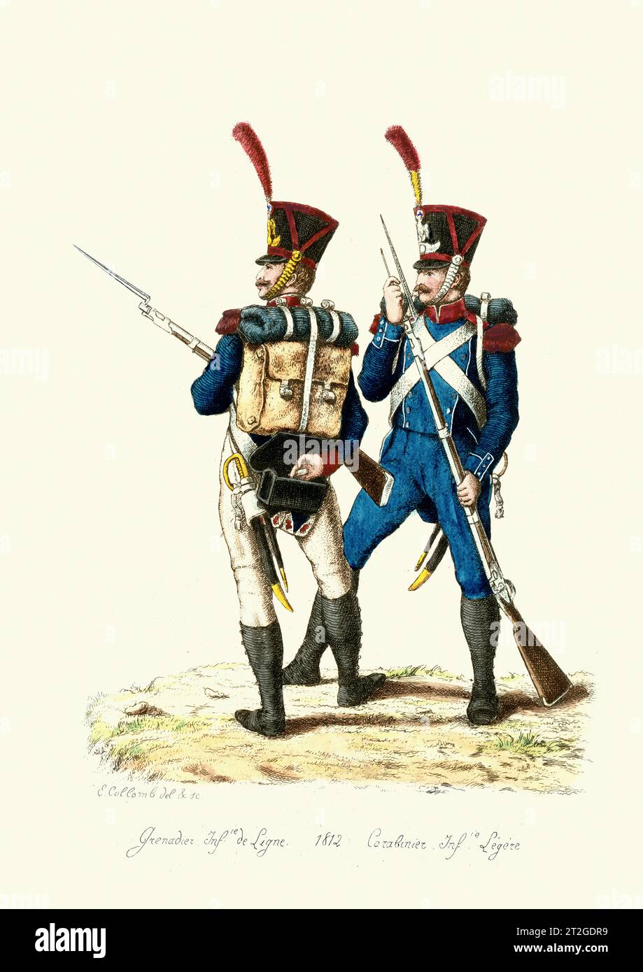 Französische Militäruniformen, Napoleonische Kriege, Geschichte, Infanterie-Soldaten, Grenadier, Karabinier, 1809 Stockfoto